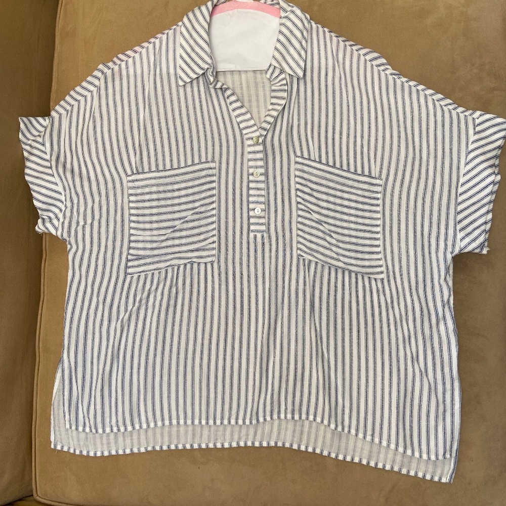 three button striped blouse